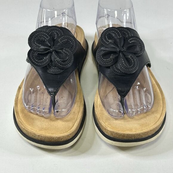 Clarks Shoes - Clarks Women’s Brynn Style Flat Sandal Black Leather Flower Size 11